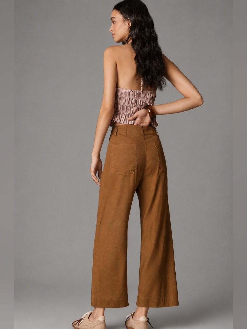 Maeve Colette European Linen Stretch High-Rise Wide-Leg Pants 29 Camel
